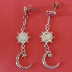Silver Sun and Moon Dangle Earrings